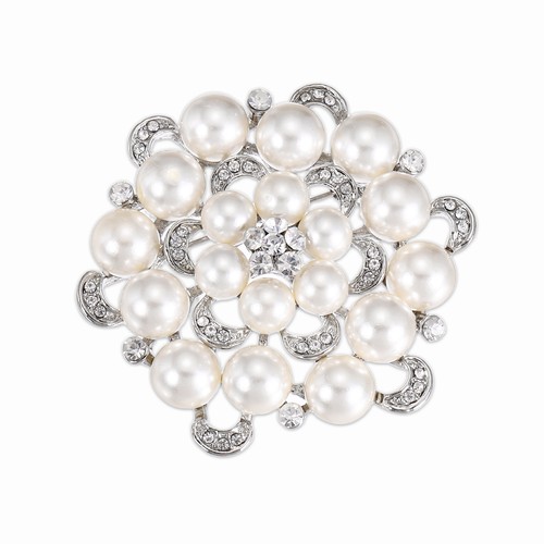 Pearl floral crystal brooch - floral,