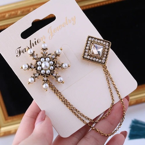 Pearl square brooch - brooch, women