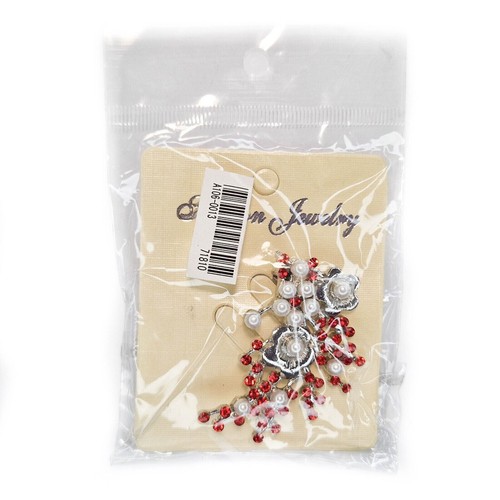 Red flower silver faux pearl - silver,