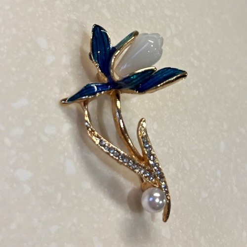 Gold tone blue white enamel - white,