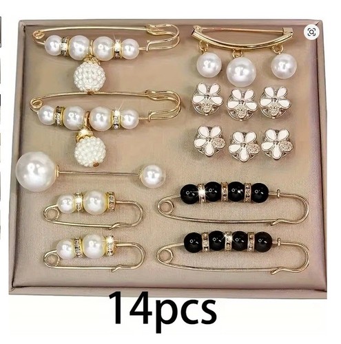 14pc faux pearl - brooch, set