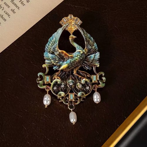 Vintage enamel peacock brooch - peacock,