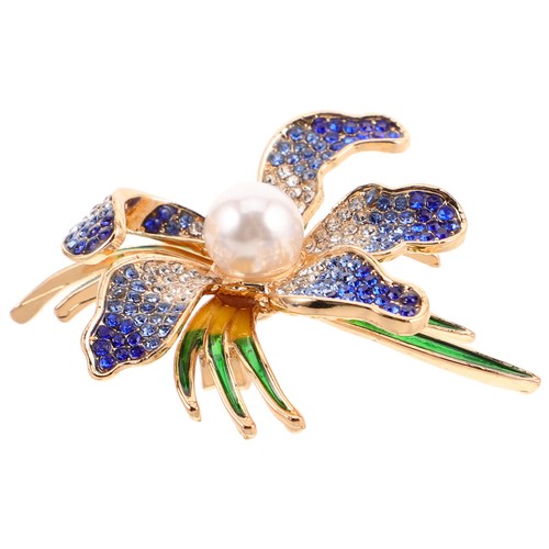 Orchid flower brooch pin blue - pin,